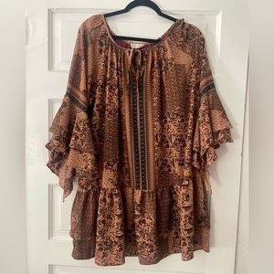 Altar’d State Boho Tunic Dress, bronze, bell sleeves, very relaxed L